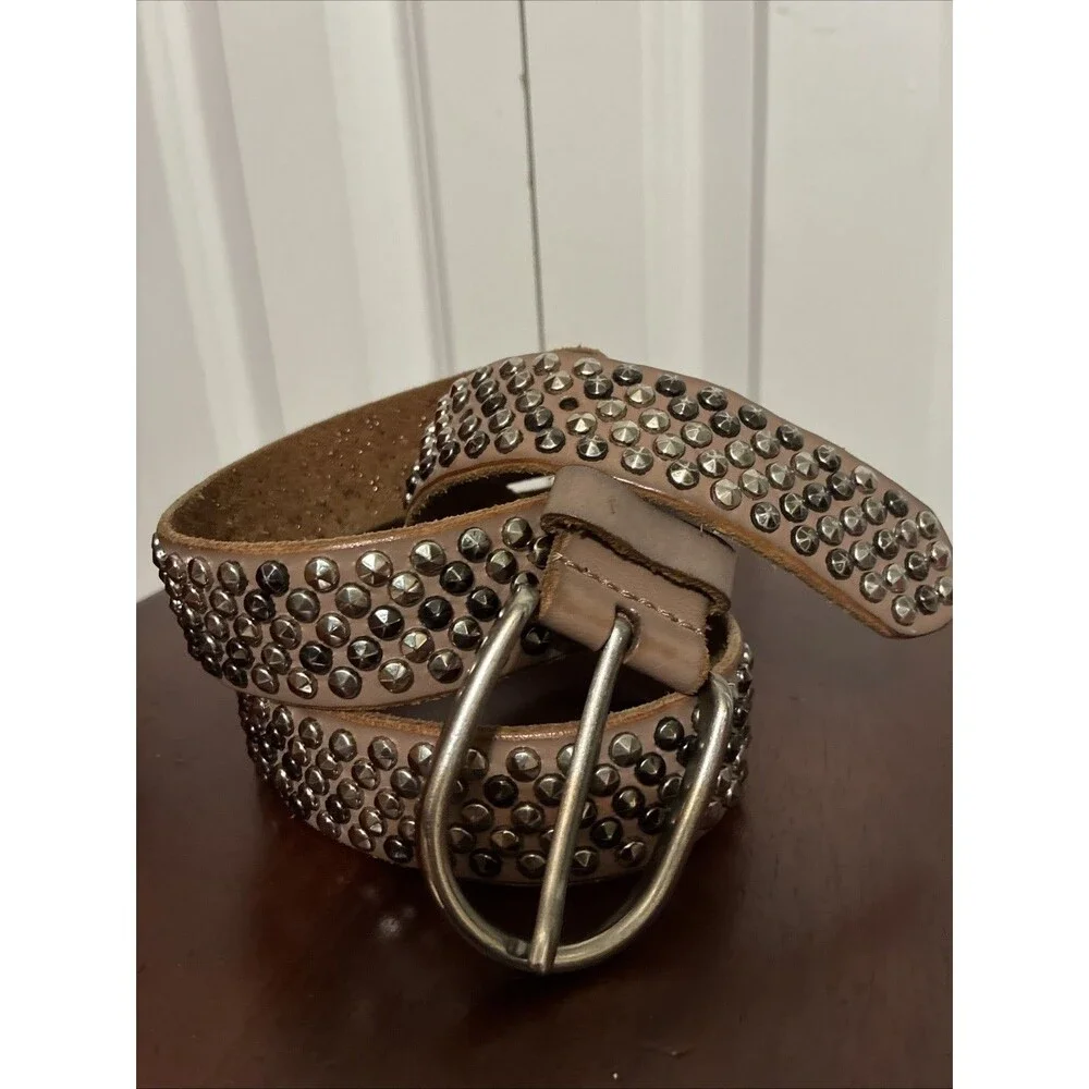 Vintage Brown Studded Leather Belt Wide Punk Biker Rock Grunge Cowboy Rare